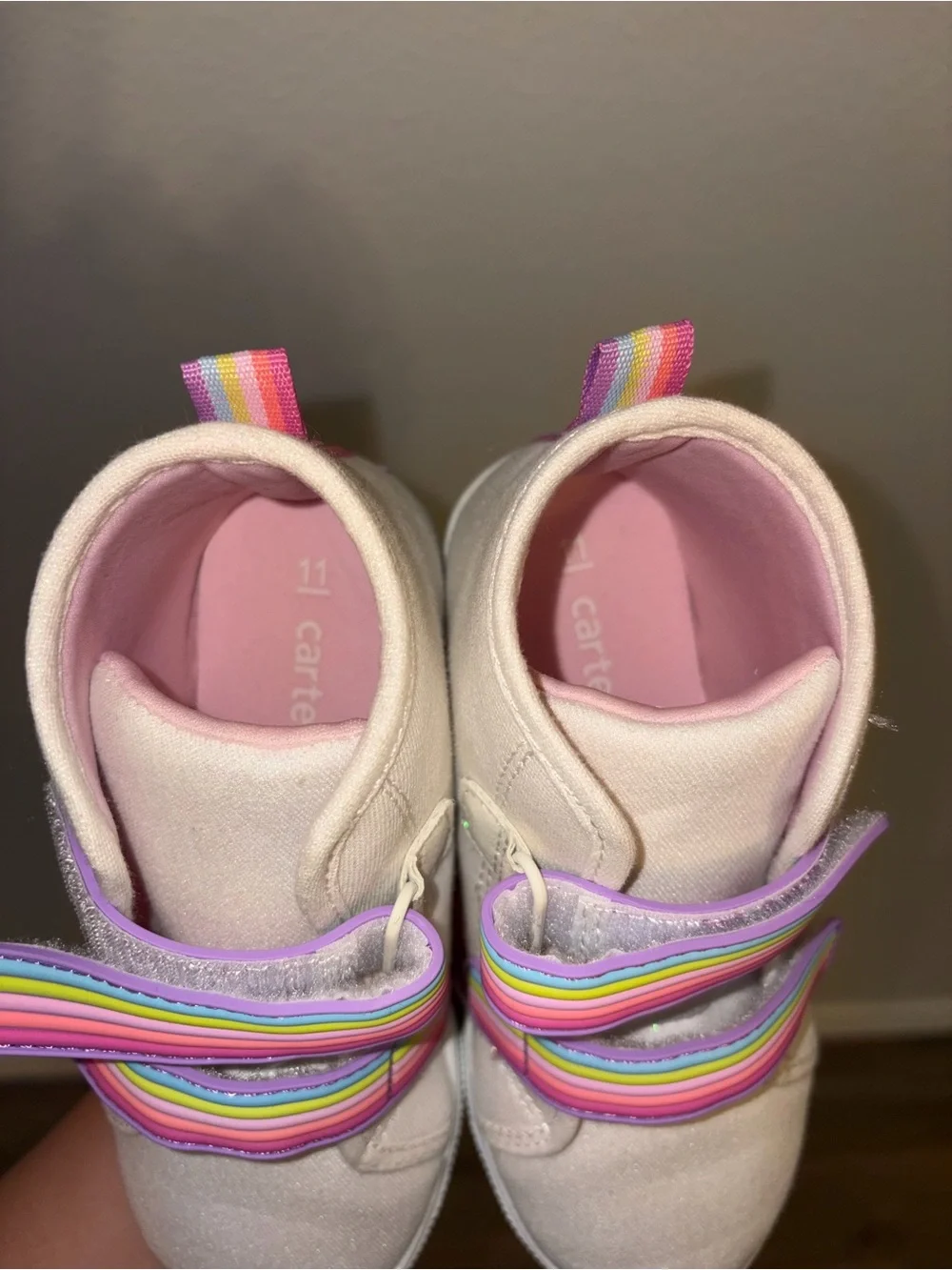 Carter's Rainbow Strap High Top Sneakers Toddler Girls Size 11 White Glitter